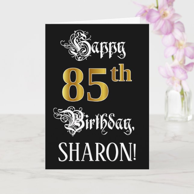 Carte 85e anniversaire — Script fantaisie; look or Faux; (Orchidée)