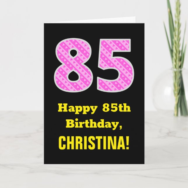 Carte 85ème anniversaire : Pink Stripes and Hearts "85"  (Devant)