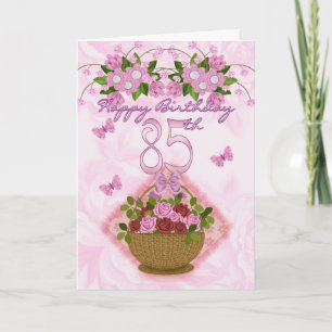 Carte 85th Madame d'anniversaire, roses et fleurs