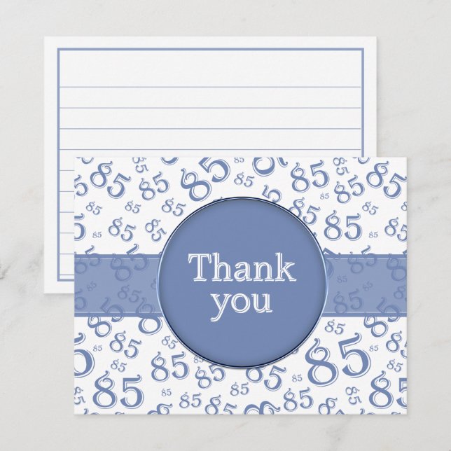 Carte 85th Thank You: Blue/White Number Pattern (Devant / Derrière)