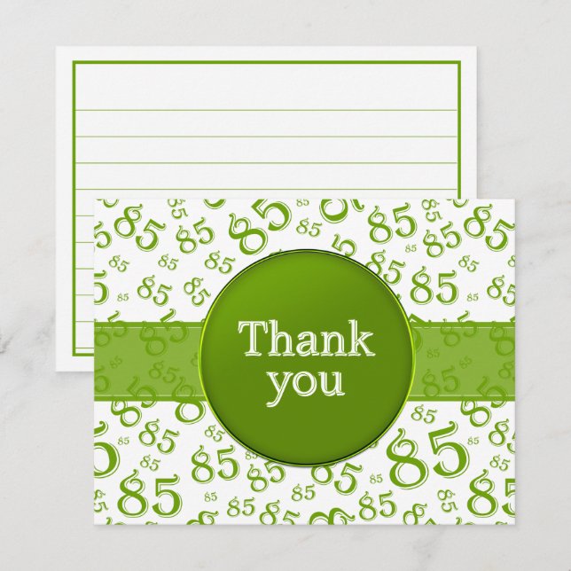 Carte 85th Thank You: Green/White Number Pattern (Devant / Derrière)