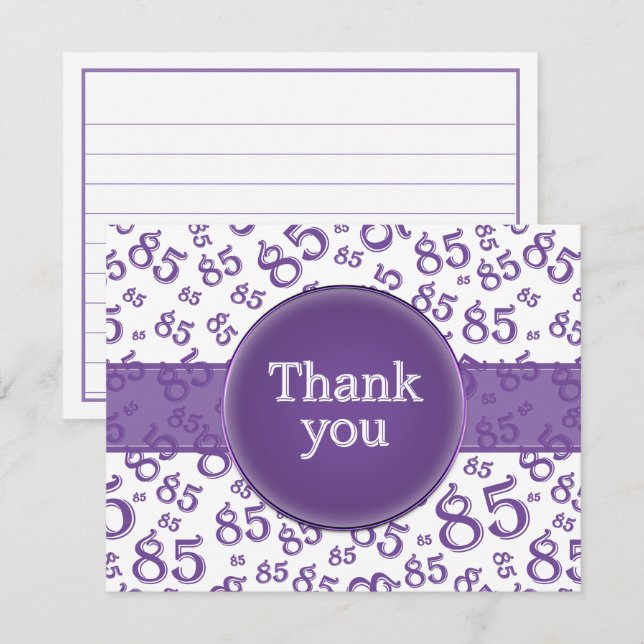 Carte 85th Thank You: Purple/White Number Pattern (Devant / Derrière)