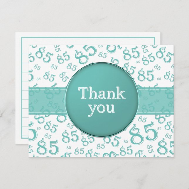 Carte 85th Thank You: Teal/White Number Pattern (Devant / Derrière)