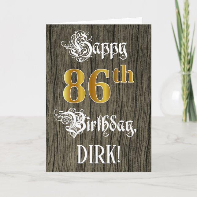 Carte 86e anniversaire : Faux Gold Look + Faux Wood Moti (Devant)