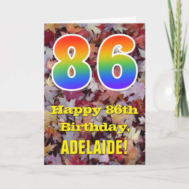 Carte 86e anniversaire; feuilles d'automne rustiques; ar (Devant)