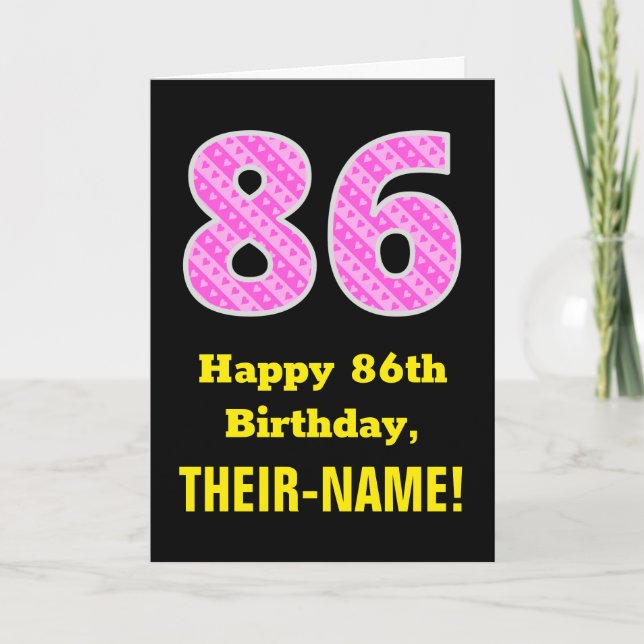 Carte 86ème anniversaire : Pink Stripes and Hearts "86"  (Devant)