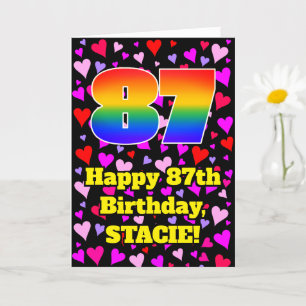 Carte 87e anniversaire : Amour Hearts Motif, Arc-en-ciel