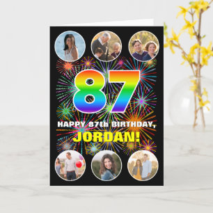 Carte 87e anniversaire : Arc-en-ciel amusant #, Nom pers