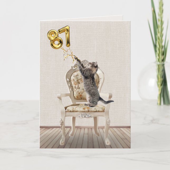 Carte 87e anniversaire Ballons et Tabby Cat (Devant)