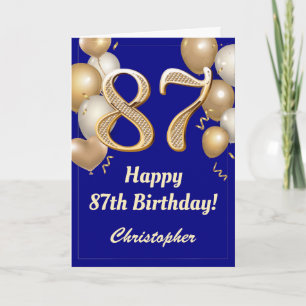 Carte 87e anniversaire Marine Bleu et Ballons d'or Confe