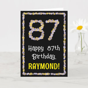 Carte 87e Anniversaire : Nombre de fleurs florales, nom 