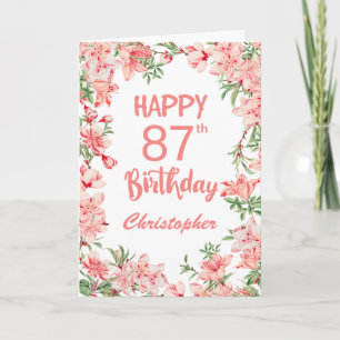 Carte 87e anniversaire Peach Peonies rose Aquarelle Flor