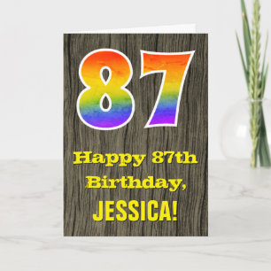 Carte 87e anniversaire : Rustic Faux Wood Look, Arc-en-c