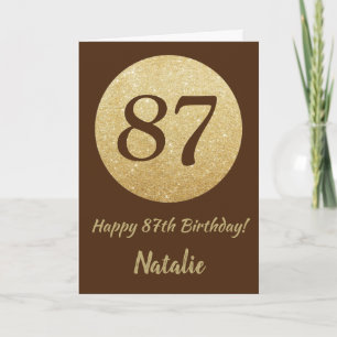 Carte 87e Birthday Brown et Gold Glitter Card