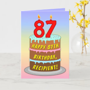 Carte 87th Birthday — Fun Cake & Candles, w/ Custom Name