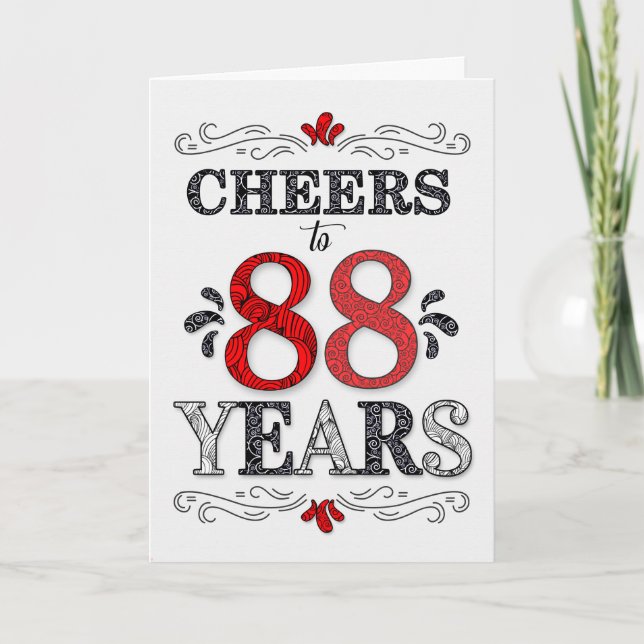 Carte 88e anniversaire Cheers en Motif noir blanc rouge (Devant)