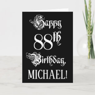 Carte 88e anniversaire : fantaisie, élégant script + Nom