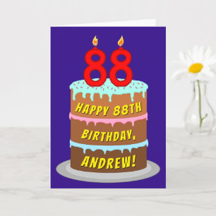 Carte 88e anniversaire : Fun Cake and Candles + Nom pers