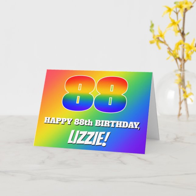 Carte 88e anniversaire : Motif Rainbow multicolore # 88 (Fleur jaune)