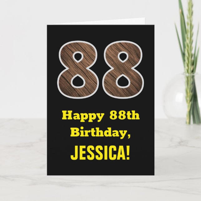 Carte 88e anniversaire : Nom, Faux Motif du grain de boi (Devant)