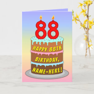 Carte 88th Birthday — Fun Cake & Candles, w/ Custom Name