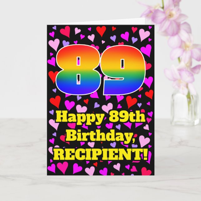 Carte 89e anniversaire : Amour Hearts Motif, Arc en ciel (Orchidée)