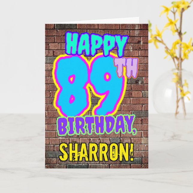 Carte 89e anniversaire - Amusant, Graffiti urbain inspir (Fleur jaune)