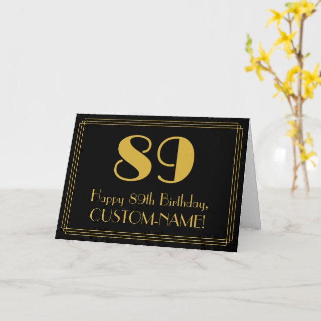 Carte 89e anniversaire : Art Déco Inspiré Look "89" + No (Fleur jaune)
