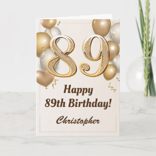 Carte 89e anniversaire Ballons d'or et Confetti Annivers