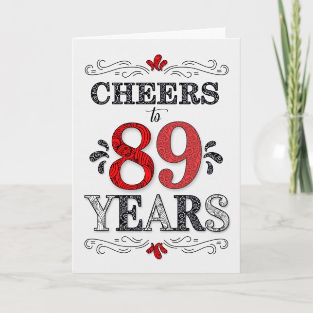 Carte 89e anniversaire Cheers en Motif noir blanc rouge (Devant)