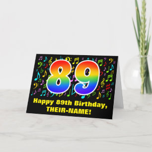 Carte 89e anniversaire : Symboles de musique colorée et 