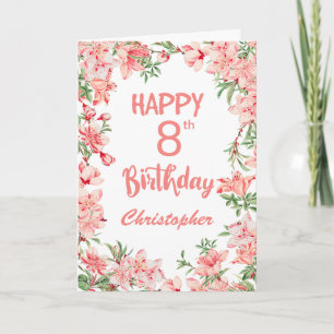 Carte 8 Anniversaire Peach Peonies Aquarelle Florale 
