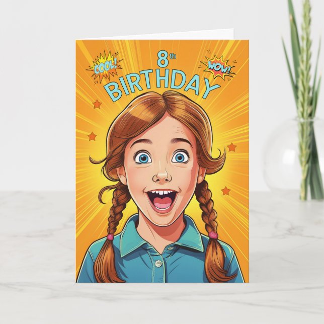 Carte 8 Anniversaire Rouge légère Skin Girl Pop Style Ar (Devant)