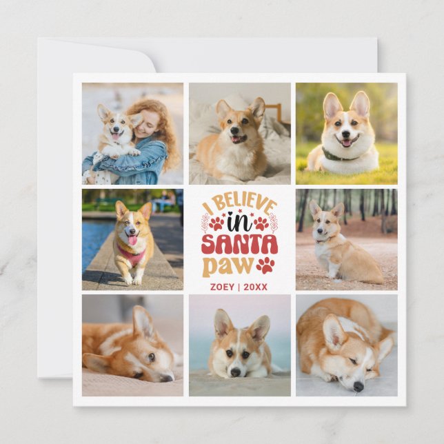 Carte 8 Photo Collage Pet Je Crois En Père Noël Paw Card (Devant)