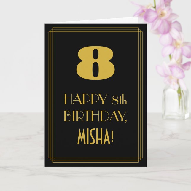 Carte 8e anniversaire ~ Art Déco Inspiré Look "8" & Nom (Orchidée)
