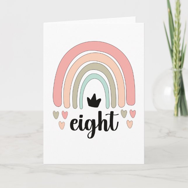 Carte 8e anniversaire Boho Rainbow Party Enfants 8 ans (Devant)