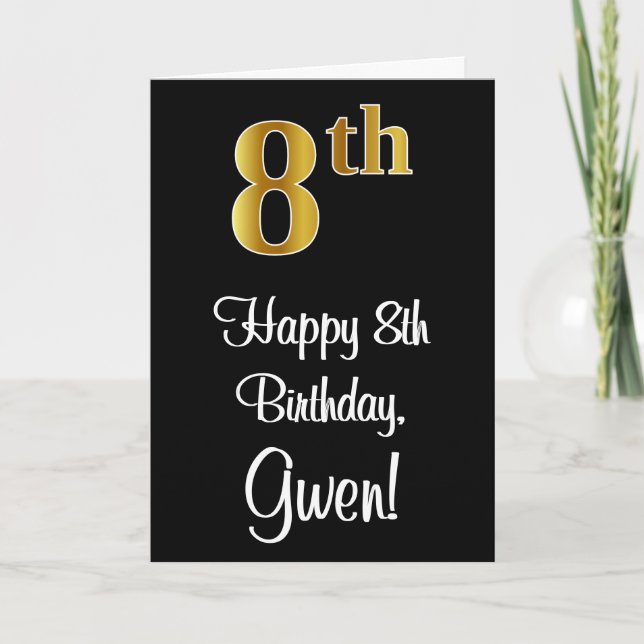 Carte 8e anniversaire ~ Elégant luxe Faux Gold Look # (Devant)