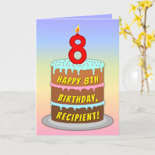 Carte 8e anniversaire — Fun Cake & Candle, avec un nom p