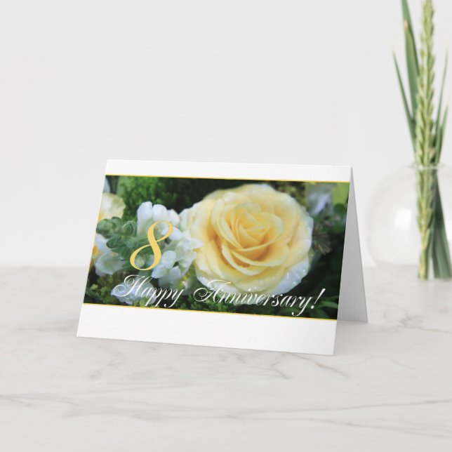 Carte 8e anniversaire Mariage - Rose jaune (Devant)