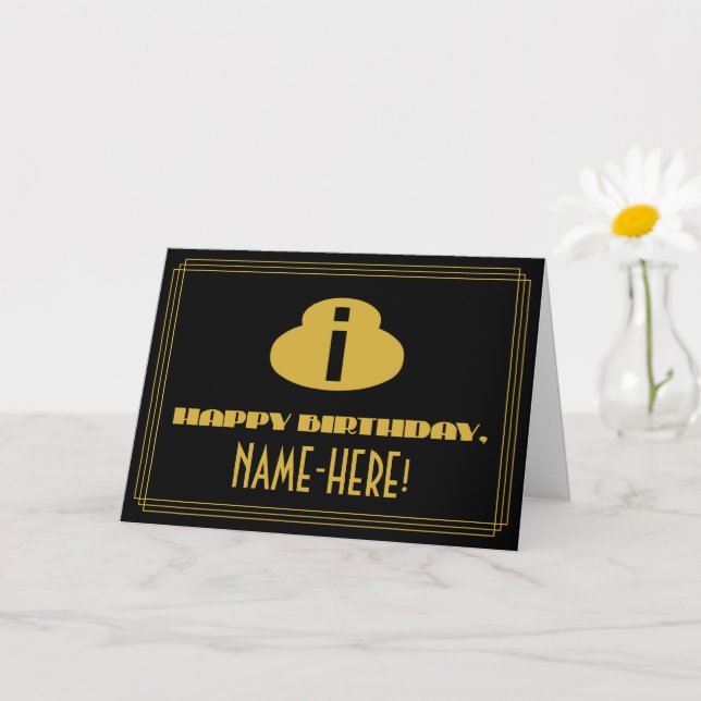 Carte 8e anniversaire : Nom + Art Déco Inspiré Look "8" (Petite plante)