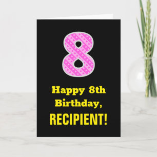 Carte 8e anniversaire : Pink Stripes and Hearts "8" + No