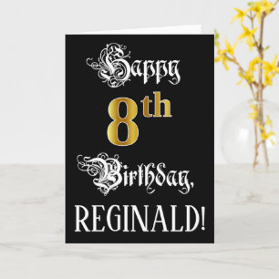 Carte 8e anniversaire — Script fantaisie; look or Faux; 