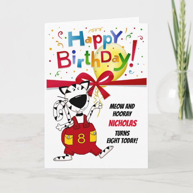 Carte 8ème anniversaire - garçon ou fille - nom mignon (Devant)