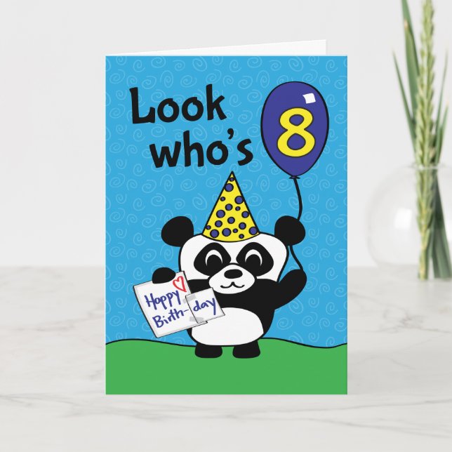 Carte 8ème anniversaire - panda de garçon avec le ballon (Devant)