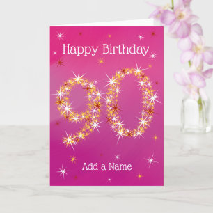 Carte 90e anniversaire - 90 en étoiles - rose - 90 ans
