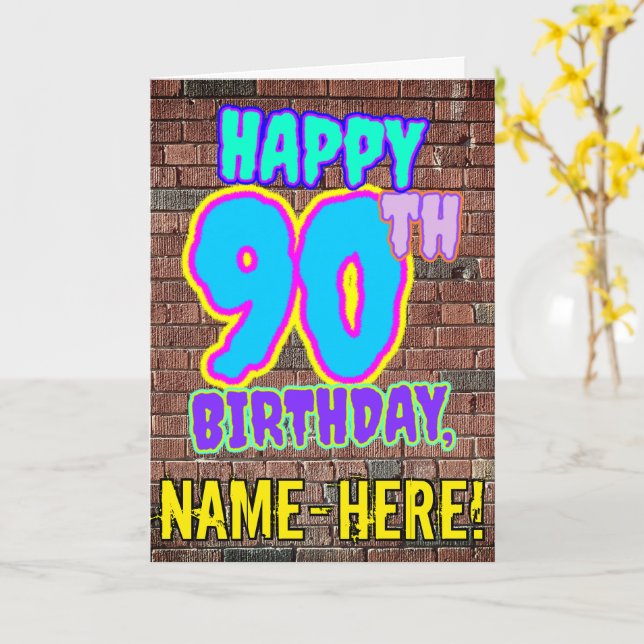 Carte 90e anniversaire - Amusant, Graffiti urbain inspir (Fleur jaune)