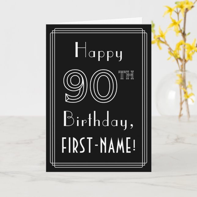 Carte 90e anniversaire : Art Déco Style # 90 & Custom Na (Fleur jaune)