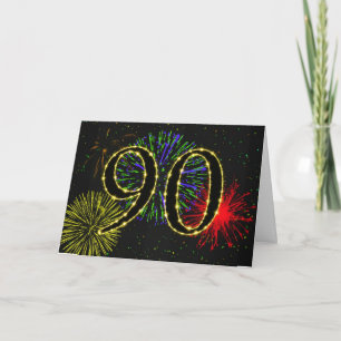 Carte 90e anniversaire avec feux d'artifice