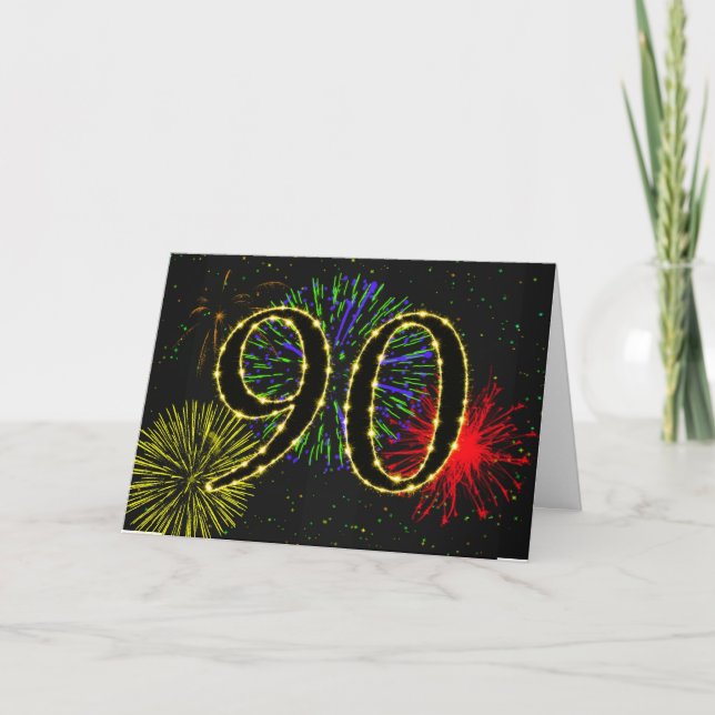 Carte 90e anniversaire avec feux d'artifice (Devant)
