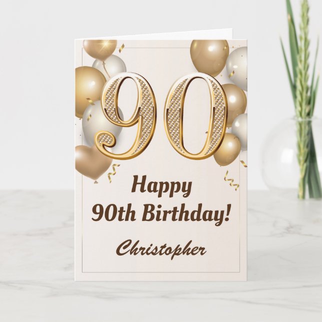 Carte 90e anniversaire Ballons d'or et Confetti Annivers (Devant)